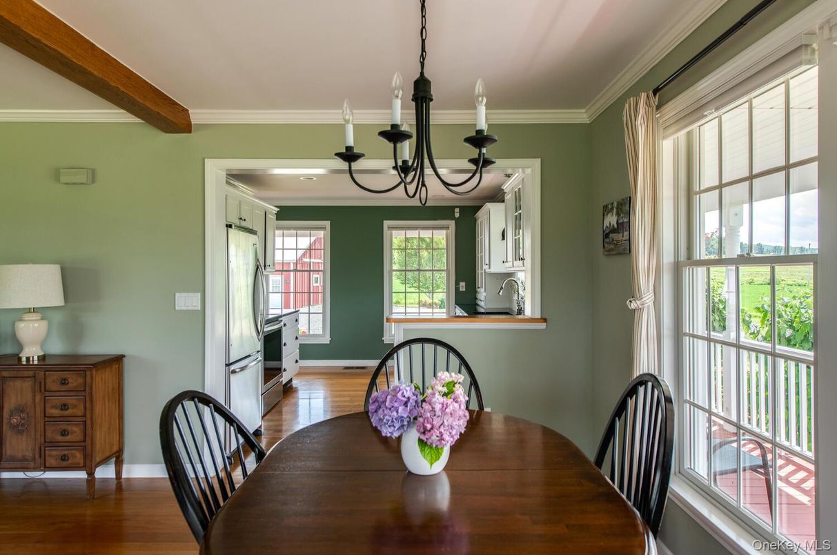 Chandelier, Dining room, Interior, Wooden Beams, Wood Texture Flooring