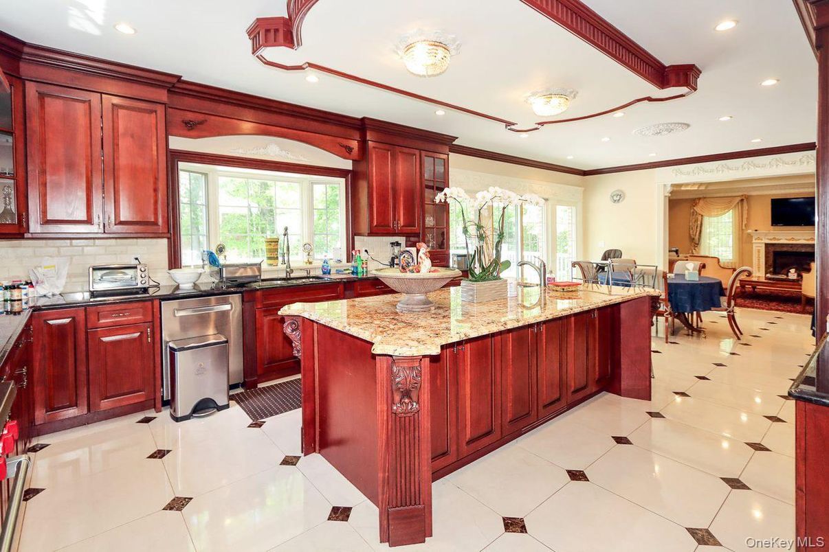 Dining room, Fireplace, Interior, Kitchen, Living room, Recessed Lighting, Stainless Steel Appliances