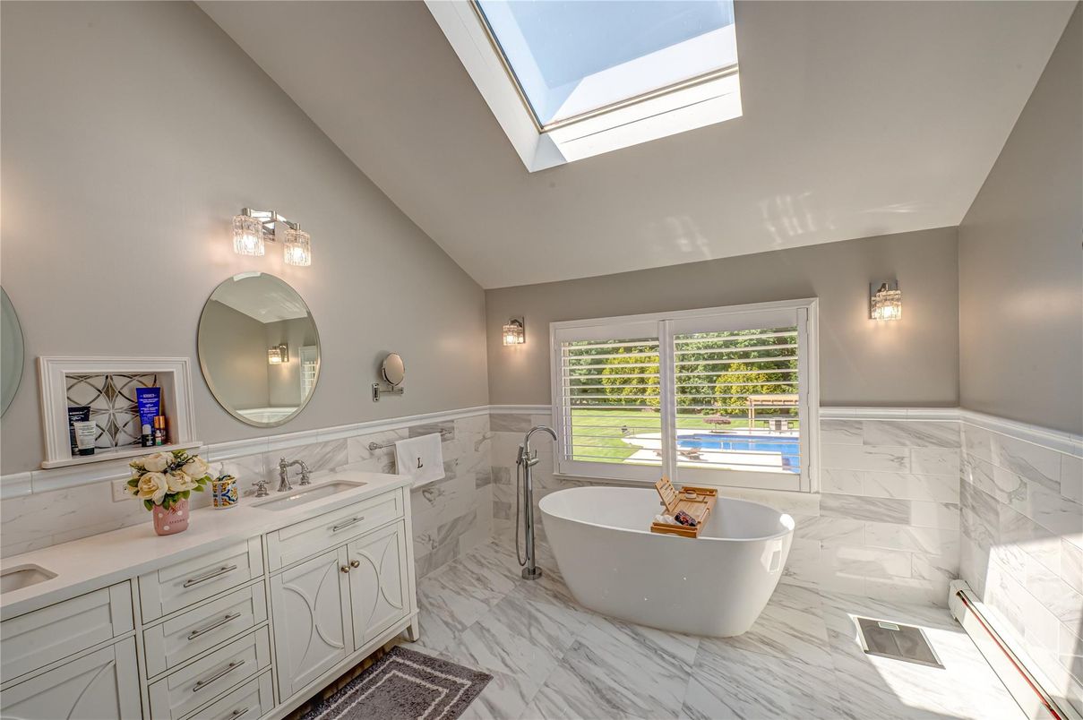 Bathroom, Dual Sink Vanities, Free Standing Baths, Interior, Marble