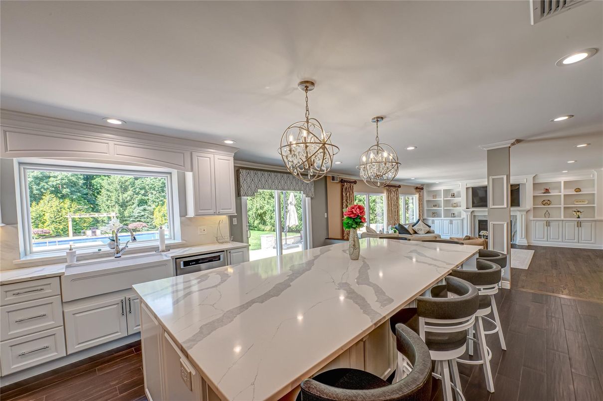 Chandelier, Interior, Kitchen, Recessed Lighting, Wood Texture Flooring