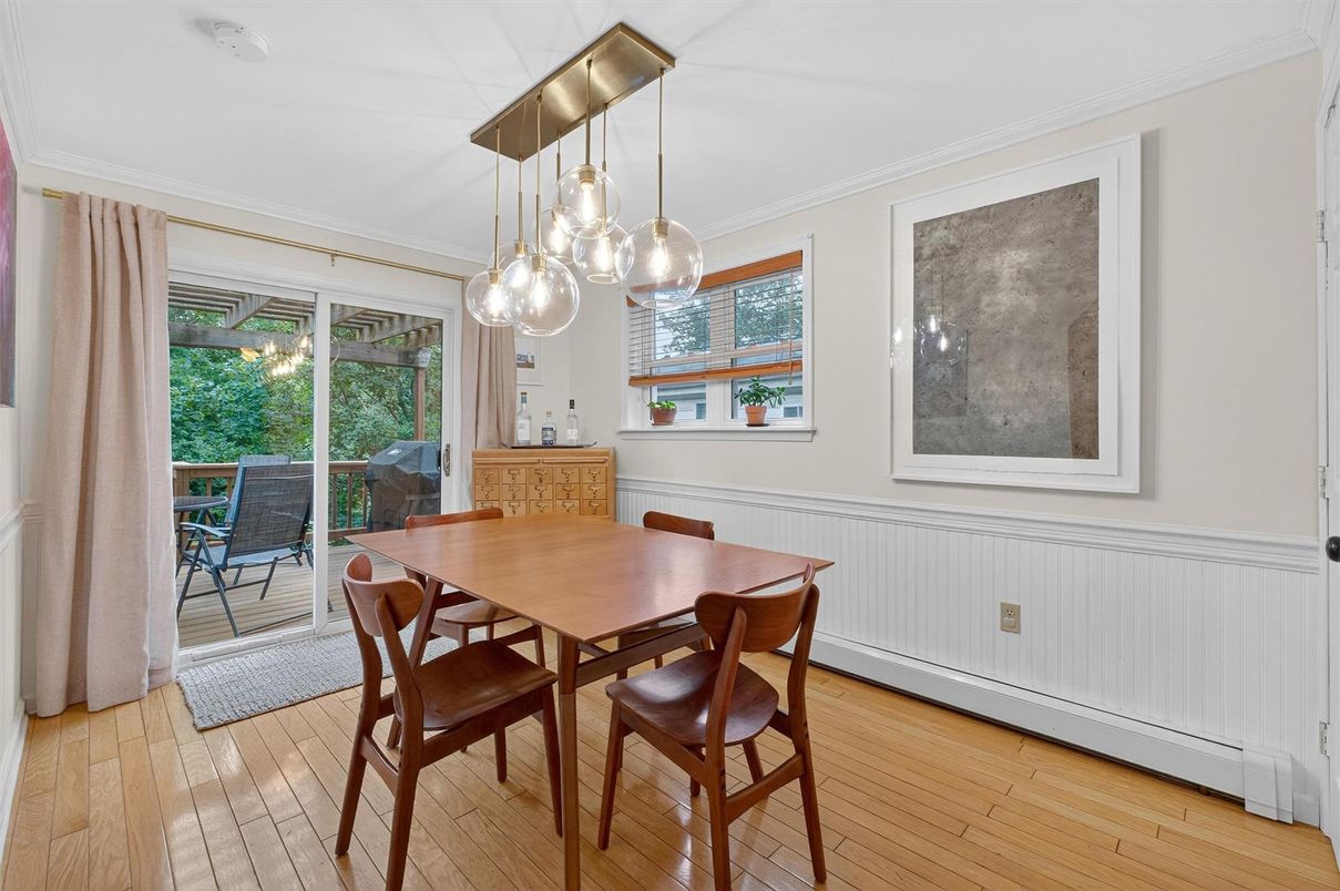 Dining room, Interior, Pendant Lights, Wood Texture Flooring