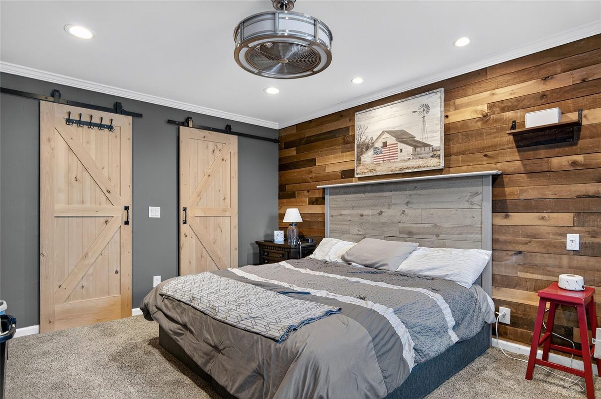 Bedroom, Interior, Recessed Lighting, Wooden Walls