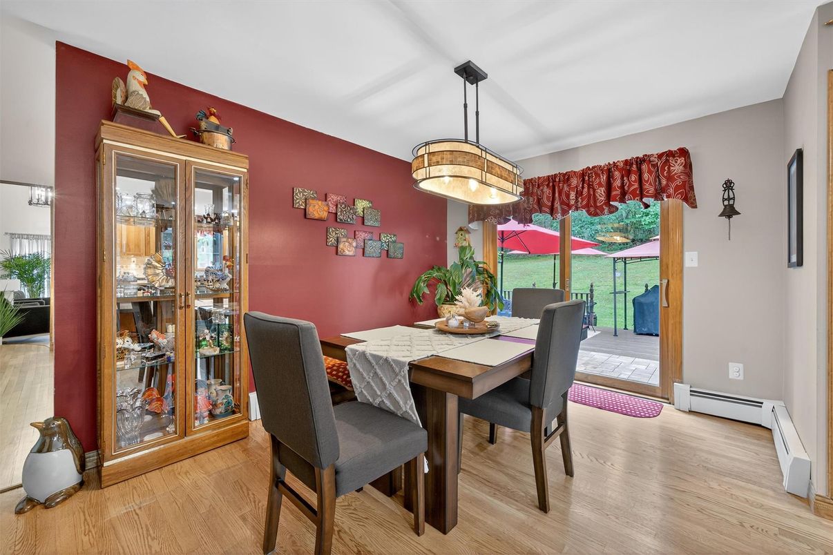 Dining room, Interior, Pendant Lights, Wood Texture Flooring