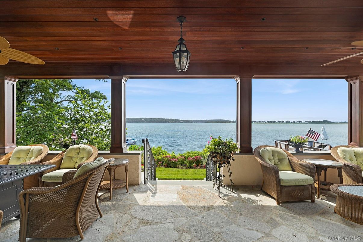 Exterior, Outdoor Kitchen, Water, Wooden Ceilings