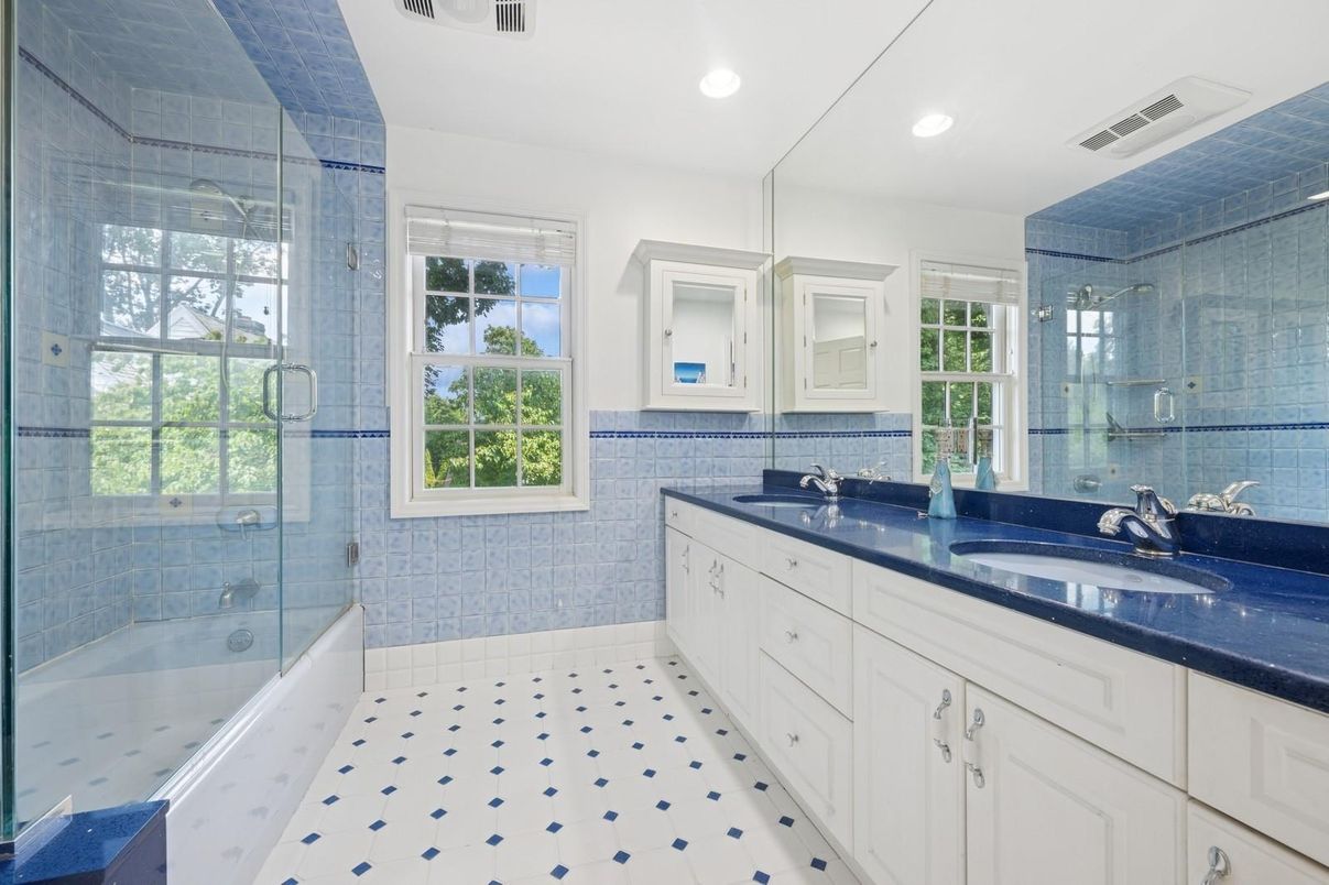 Bathroom, Dual Sink Vanities, Glass Shower, Interior, Recessed Lighting