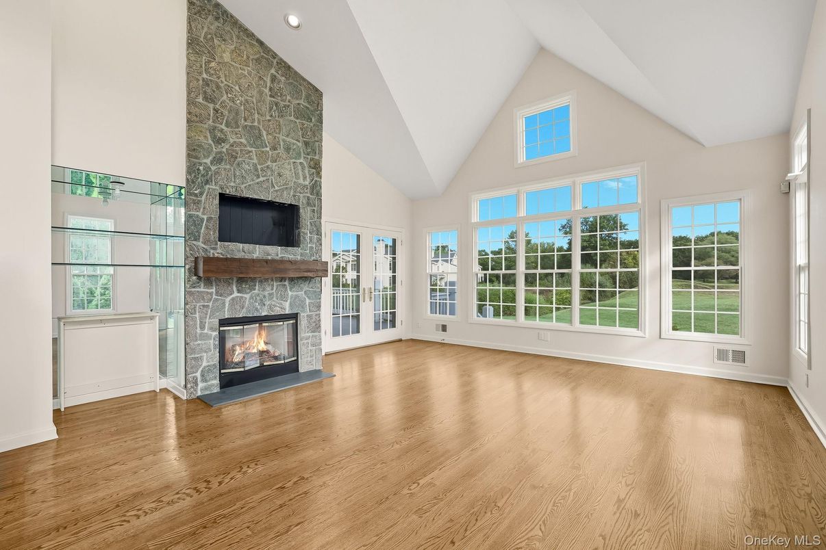Empty room, Fireplace, Interior, Recessed Lighting, Wood Texture Flooring