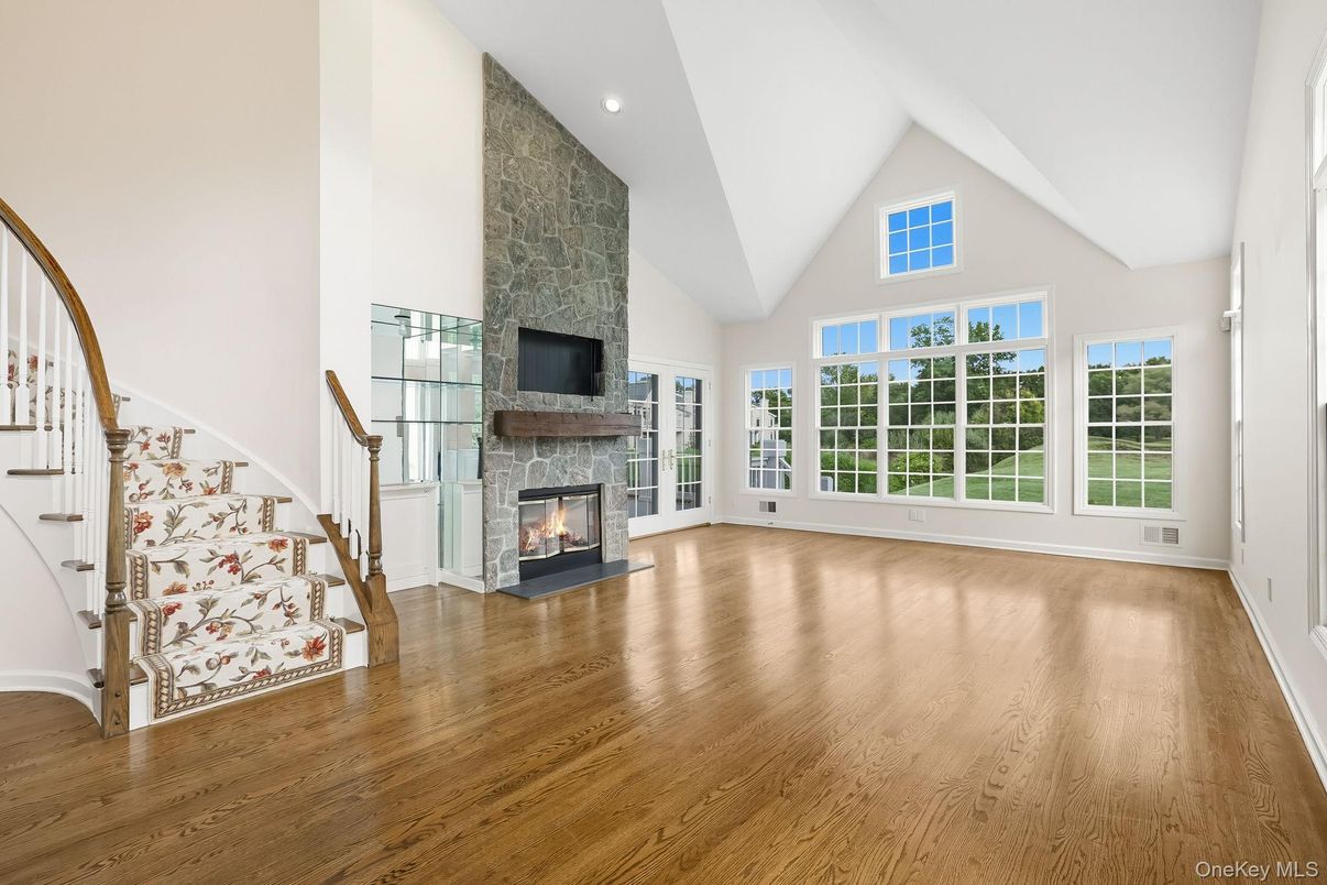 Empty room, Fireplace, Interior, Recessed Lighting, Wood Texture Flooring