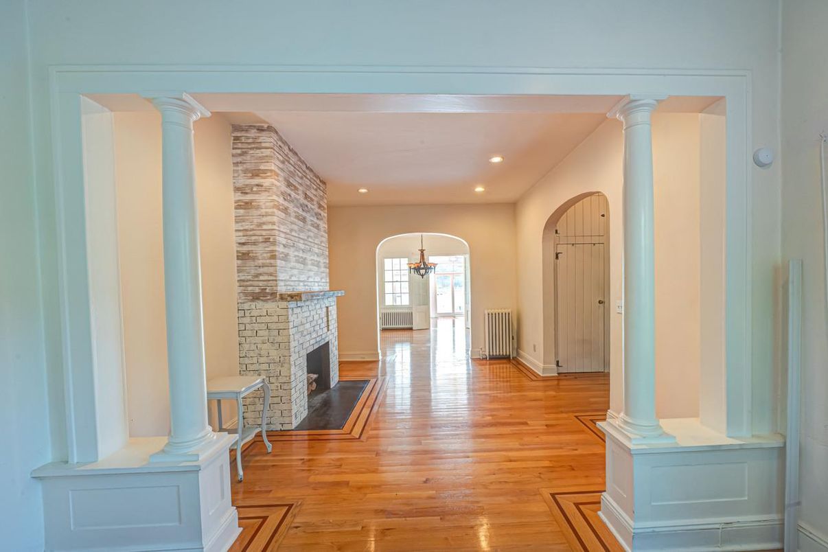 Fireplace, Interior, Recessed Lighting, Wood Texture Flooring