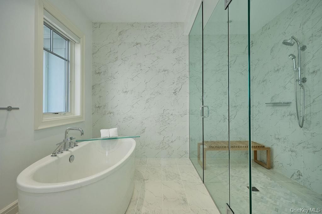 Bathroom, Free Standing Baths, Glass Shower, Interior, Marble, Marble Walls