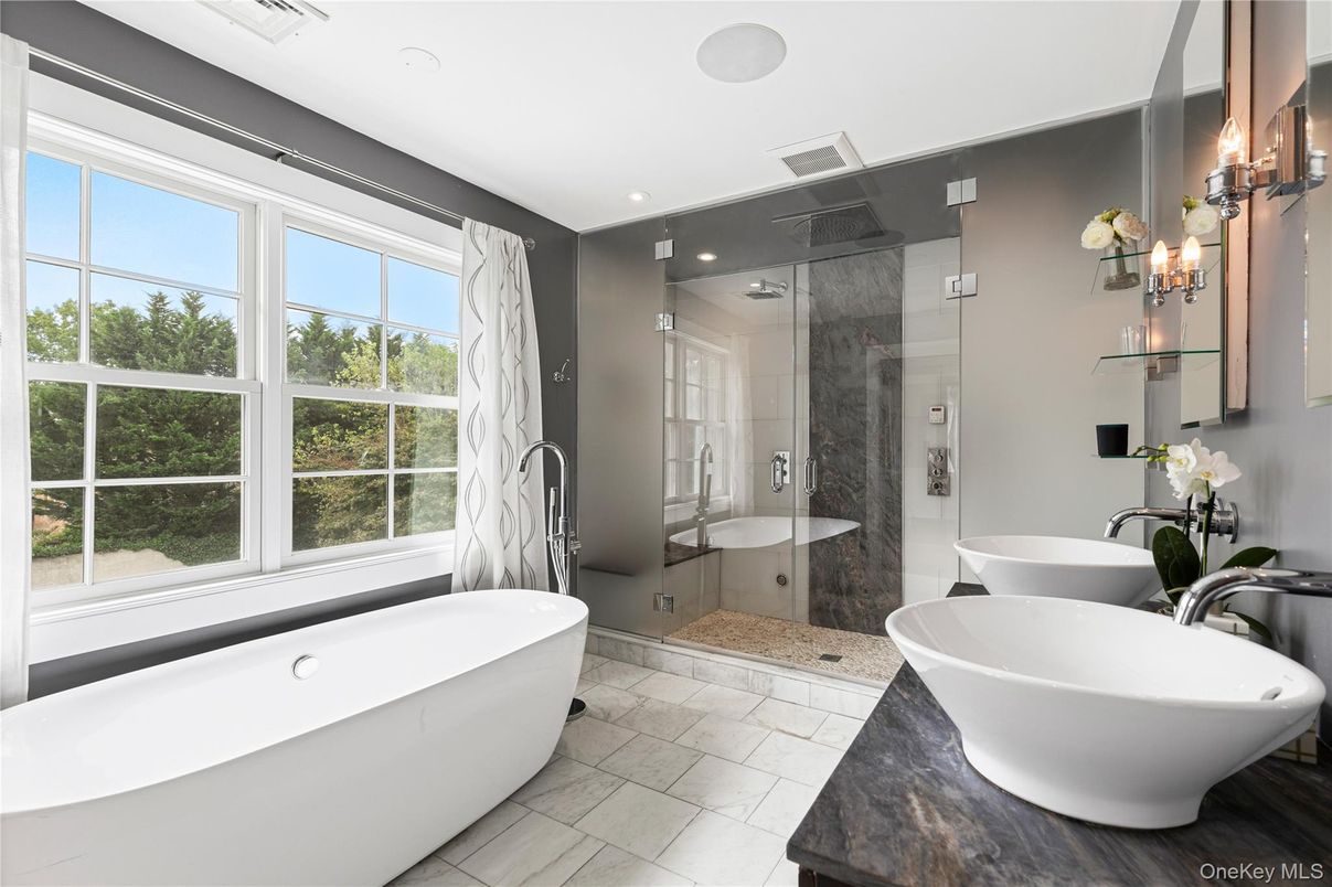 Bathroom, Dual Sink Vanities, Free Standing Baths, Glass Shower, Interior, Recessed Lighting
