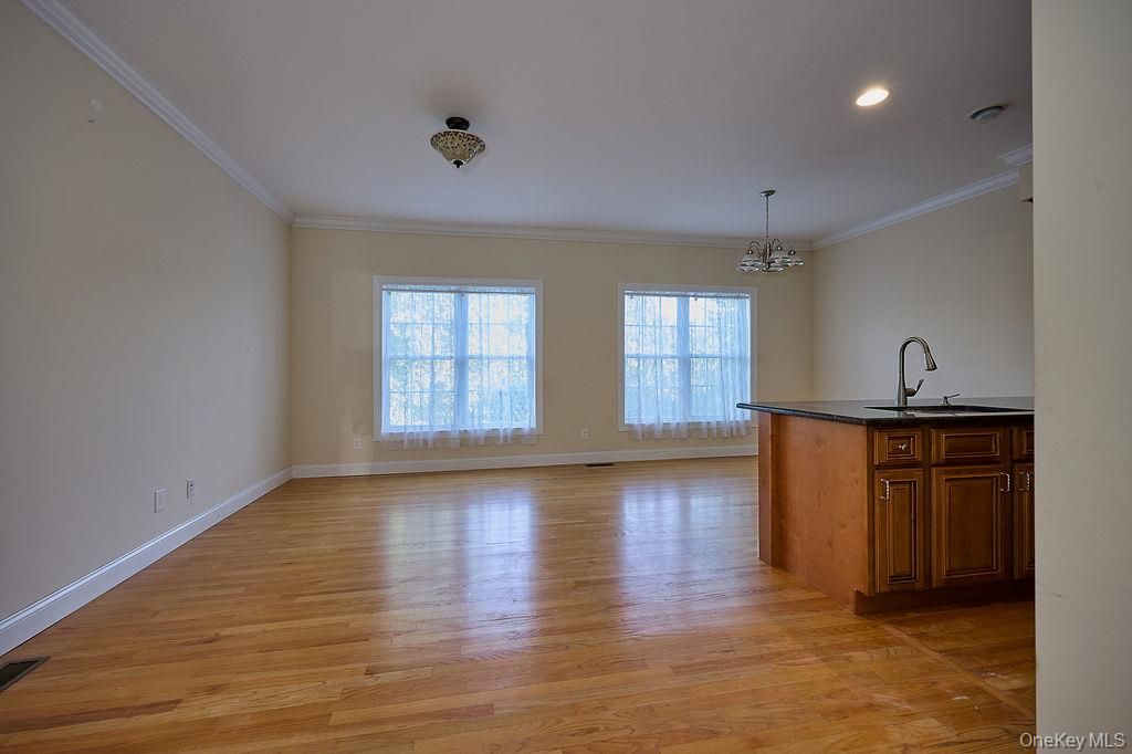 Chandelier, Empty room, Interior, Recessed Lighting, Wood Texture Flooring
