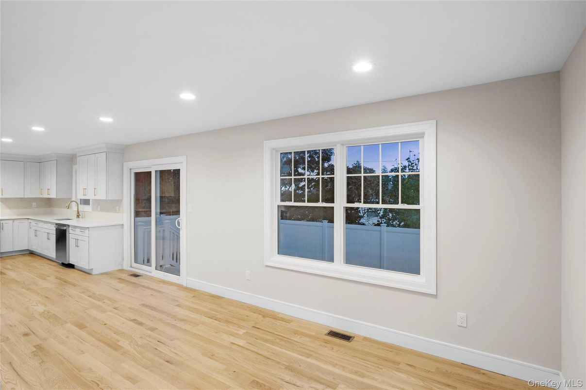 Empty room, Interior, Kitchen, Recessed Lighting, Wood Texture Flooring