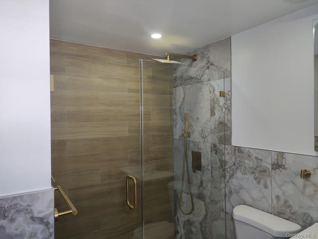 Bathroom, Glass Shower, Interior, Marble Walls, Recessed Lighting