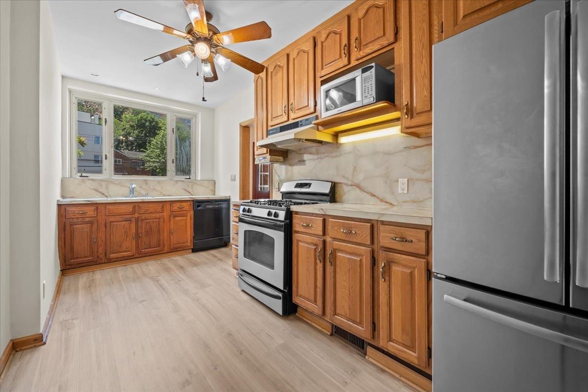 Interior, Kitchen, Marble Walls, Wood Texture Flooring