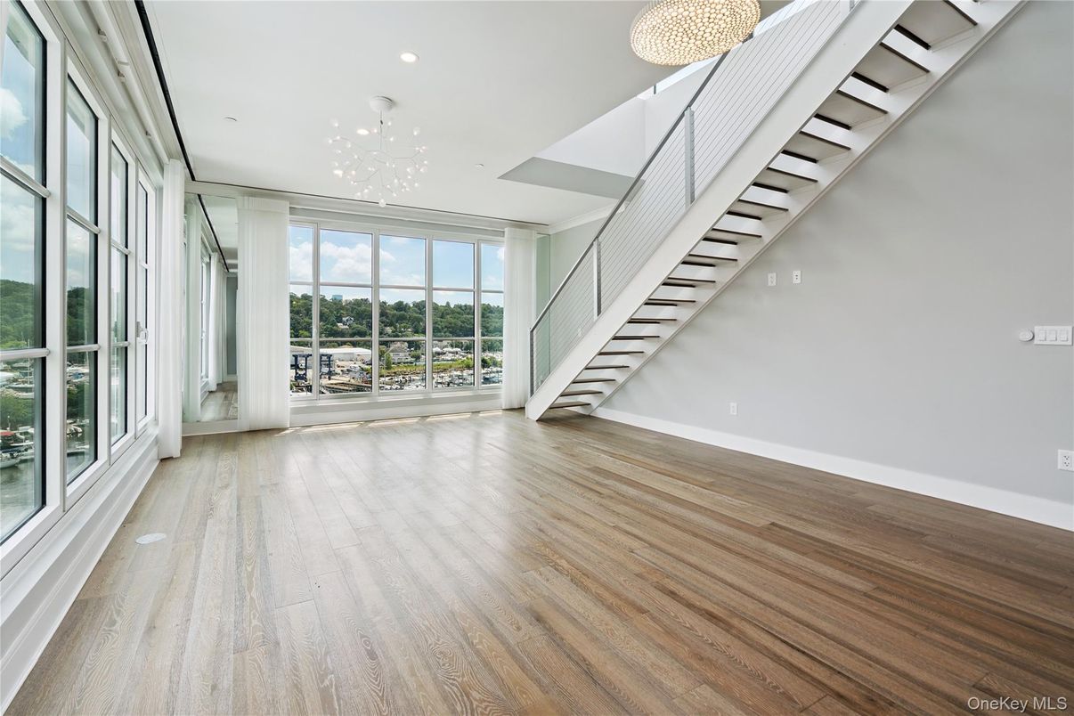 Empty room, Interior, Pendant Lights, Recessed Lighting, Wood Texture Flooring