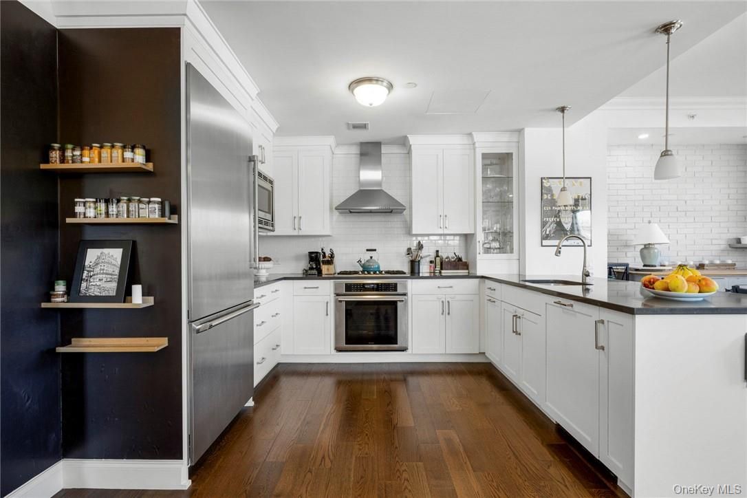 Interior, Kitchen, Pendant Lights, Stainless Steel Appliances, Wood Texture Flooring