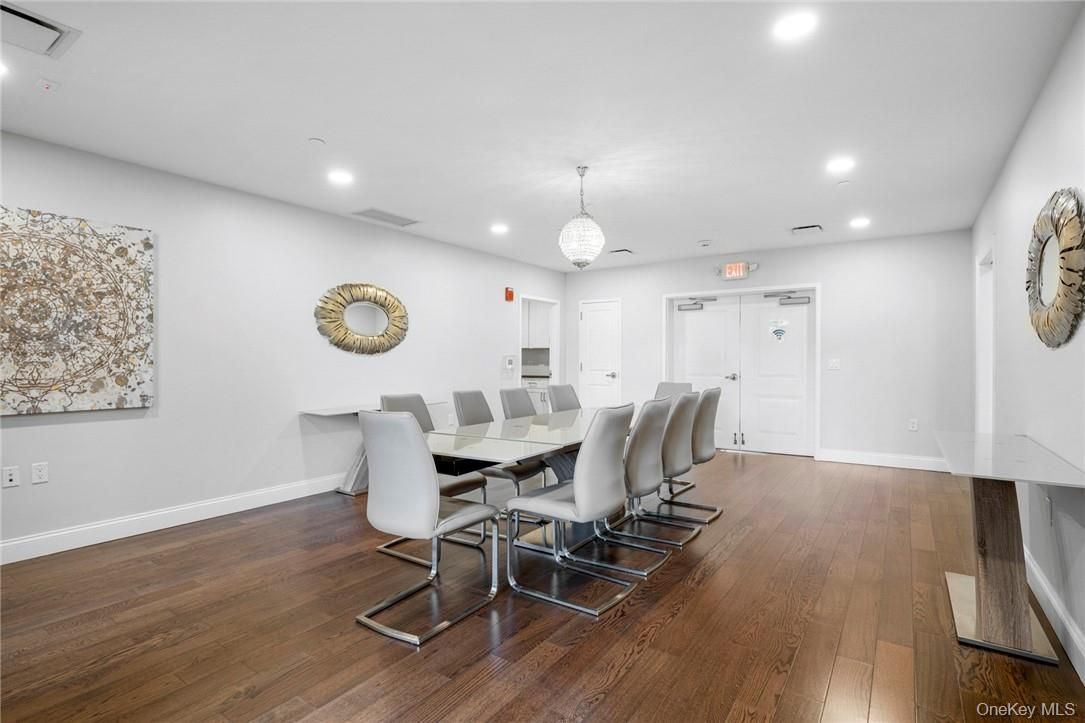 Dining room, Interior, Pendant Lights, Recessed Lighting, Wood Texture Flooring