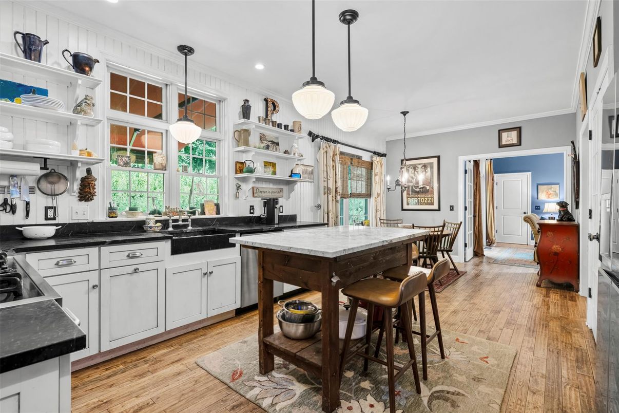 Interior, Kitchen, Pendant Lights, Recessed Lighting, Wood Texture Flooring