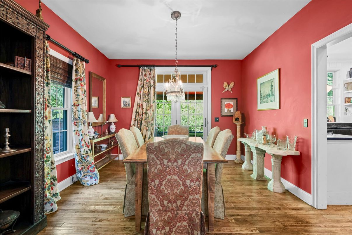Dining room, Interior, Pendant Lights, Wood Texture Flooring