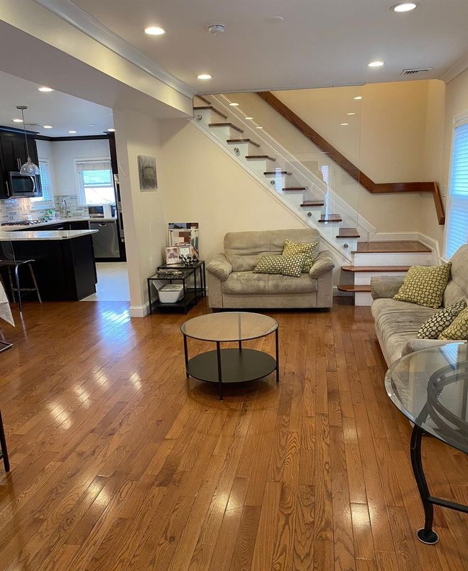 Interior, Kitchen, Living room, Recessed Lighting, Wood Texture Flooring