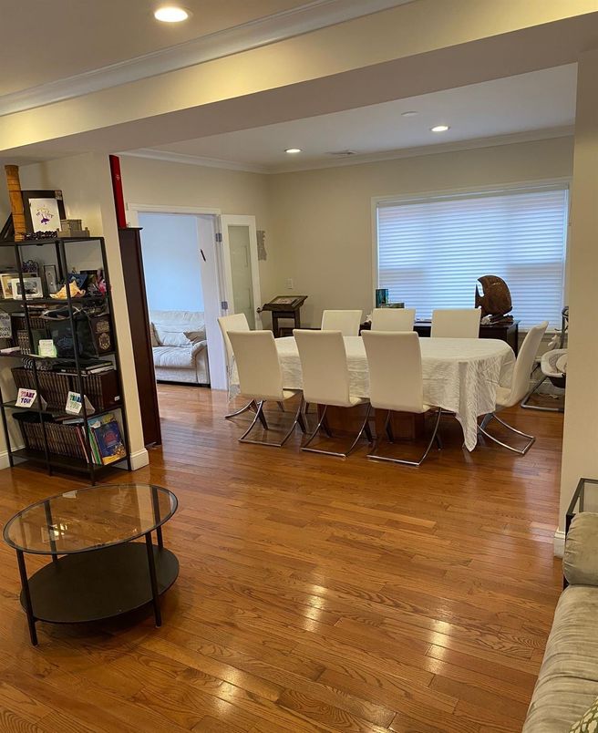 Dining room, Interior, Recessed Lighting, Wood Texture Flooring