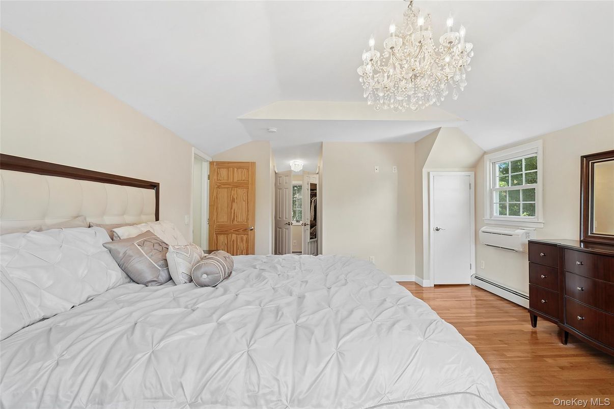 Bedroom, Chandelier, Interior, Wood Texture Flooring