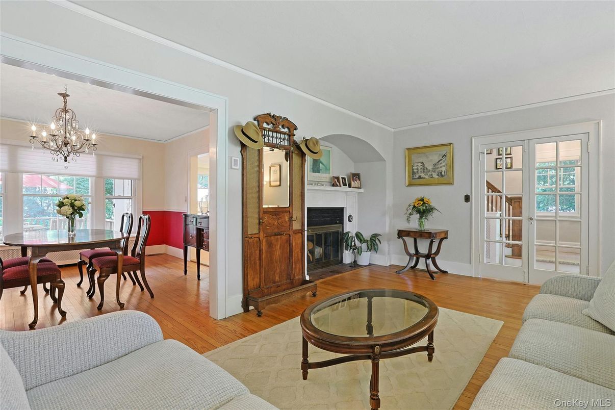 Chandelier, Dining room, Fireplace, Interior, Living room, Wood Texture Flooring