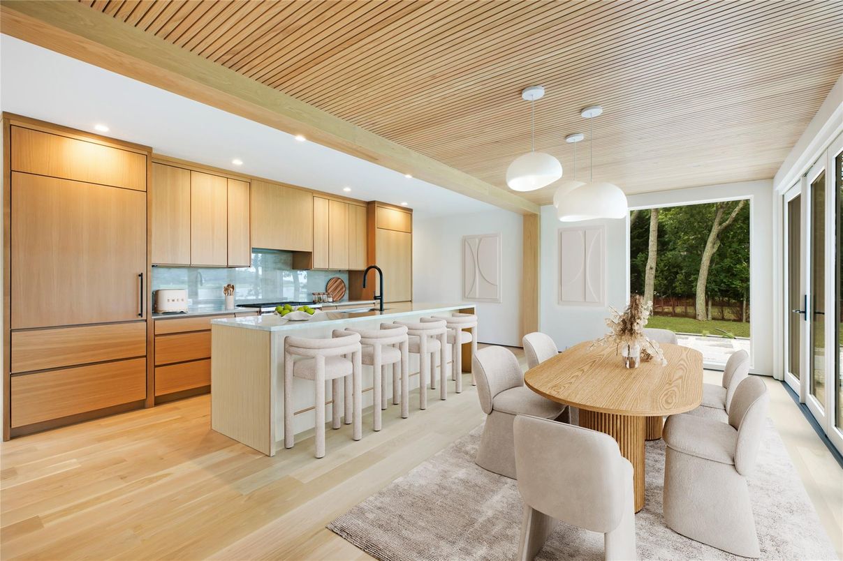 Dining room, Interior, Kitchen, Recessed Lighting, Wood Texture Flooring