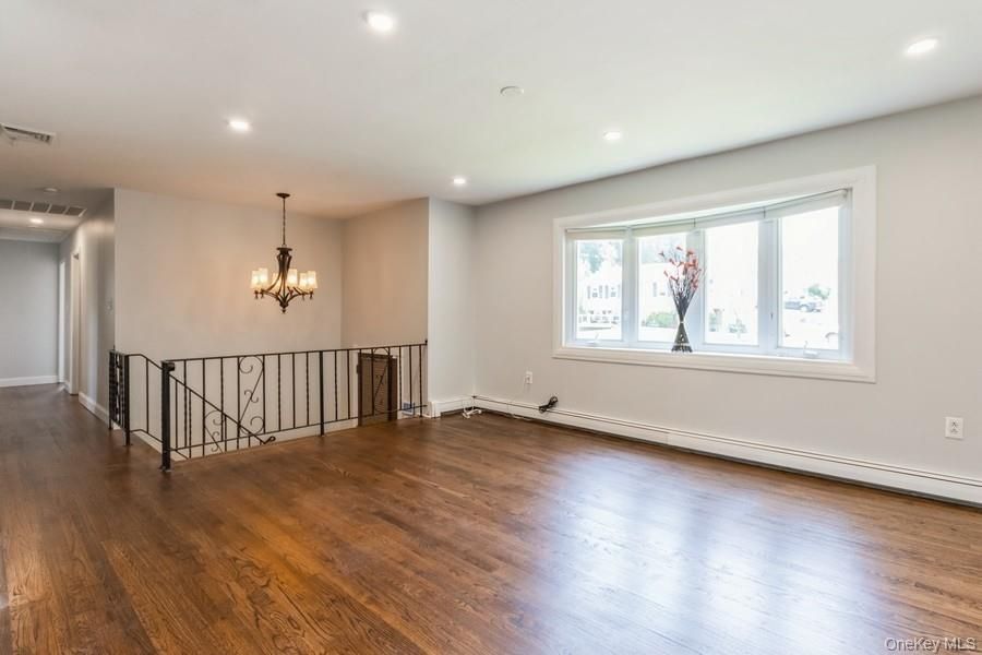 Chandelier, Empty room, Interior, Recessed Lighting, Wood Texture Flooring
