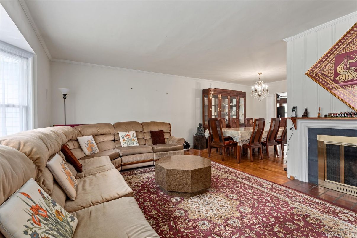 Chandelier, Dining room, Fireplace, Interior, Living room, Wood Texture Flooring
