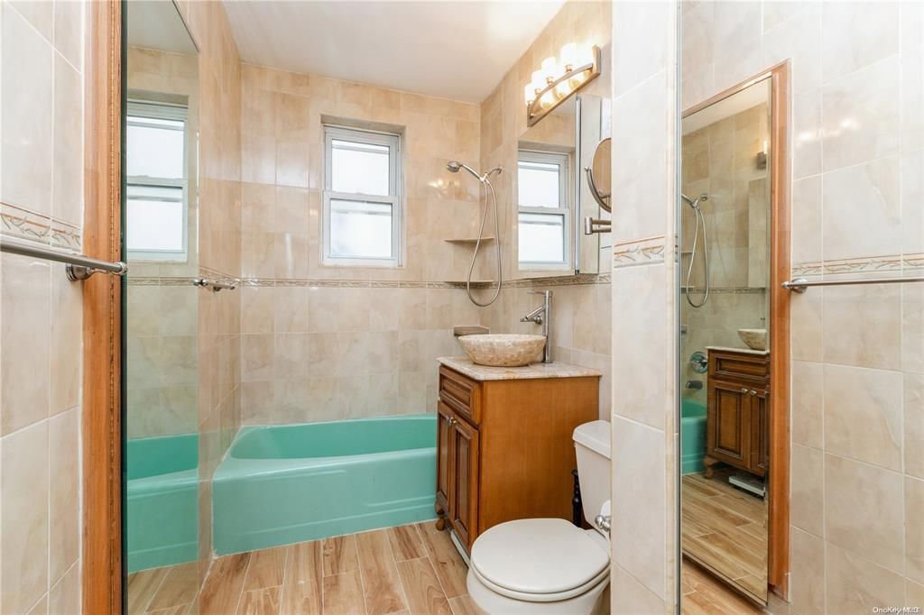 Bathroom, Glass Shower, Interior, Wood Texture Flooring