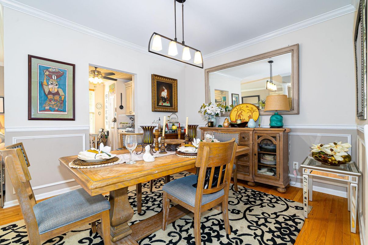 Dining room, Interior, Pendant Lights, Wood Texture Flooring