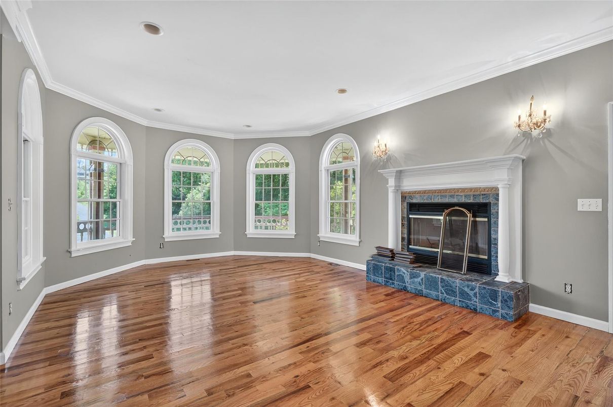 Empty room, Fireplace, Interior, Recessed Lighting, Wood Texture Flooring