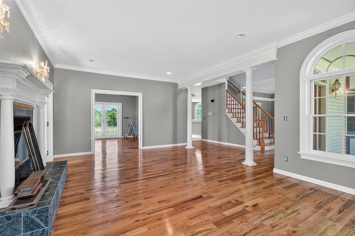 Empty room, Fireplace, Interior, Recessed Lighting, Wood Texture Flooring