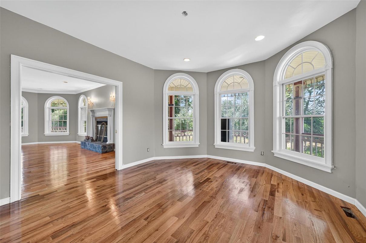 Empty room, Fireplace, Interior, Recessed Lighting, Wood Texture Flooring