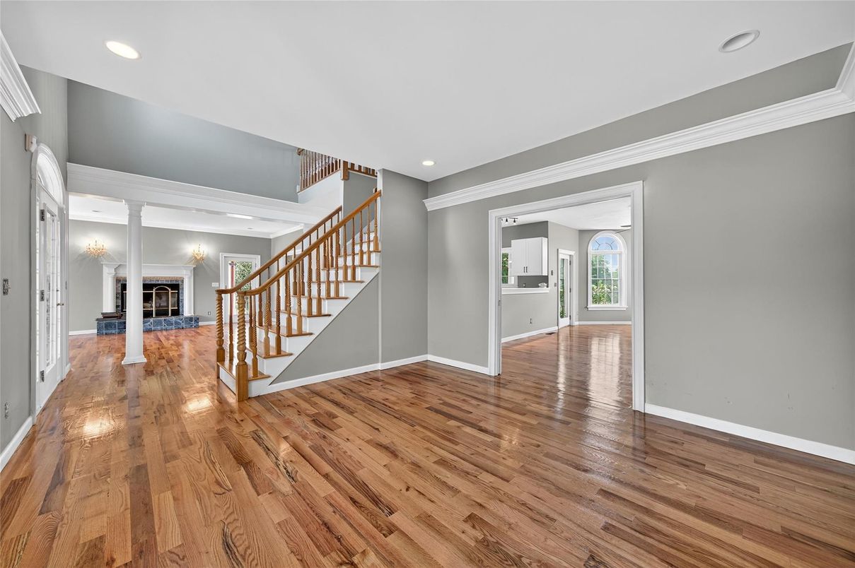 Empty room, Fireplace, Interior, Recessed Lighting, Wood Texture Flooring