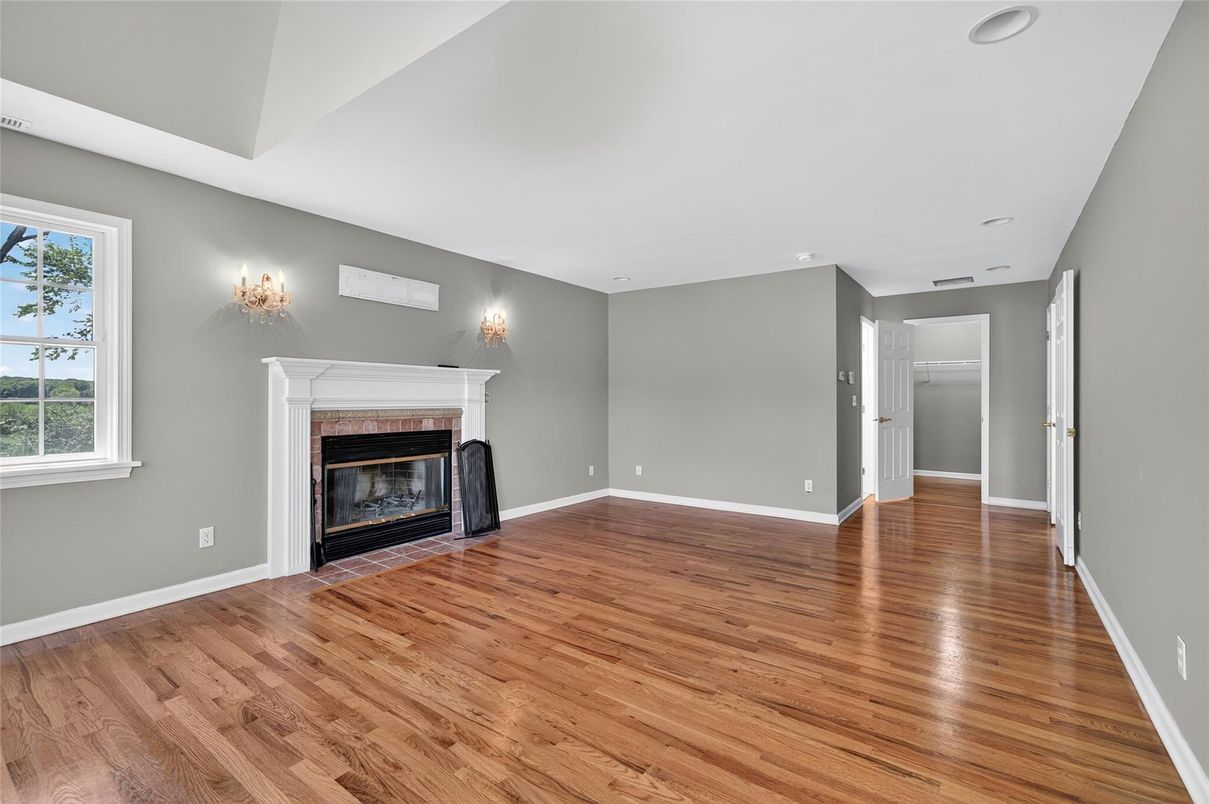 Empty room, Fireplace, Interior, Recessed Lighting, Wood Texture Flooring