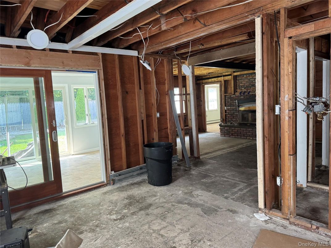 Empty room, Fireplace, Interior, Stone Walls, Wooden Beams, Wooden Walls