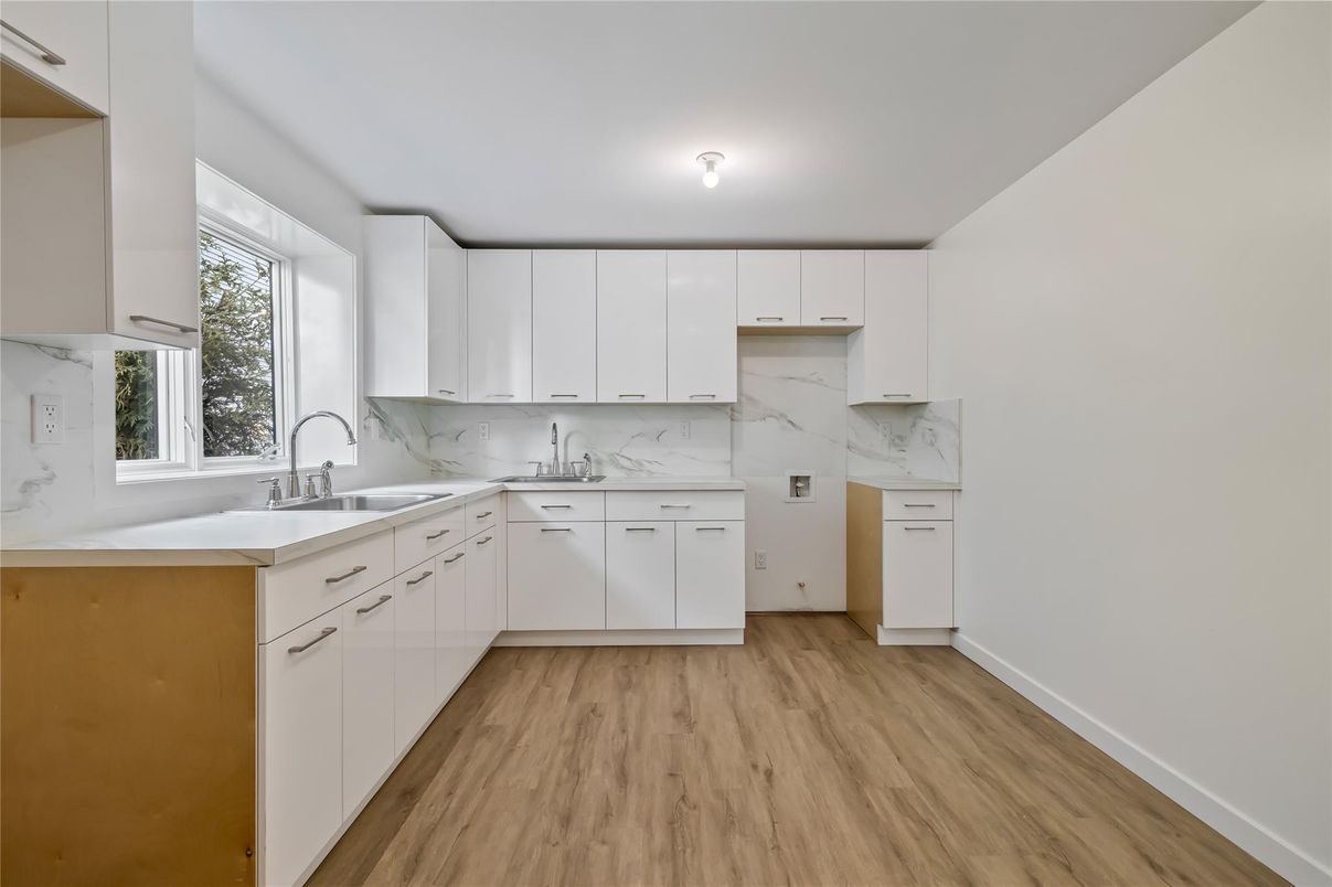 Interior, Kitchen, Marble Walls, Wood Texture Flooring
