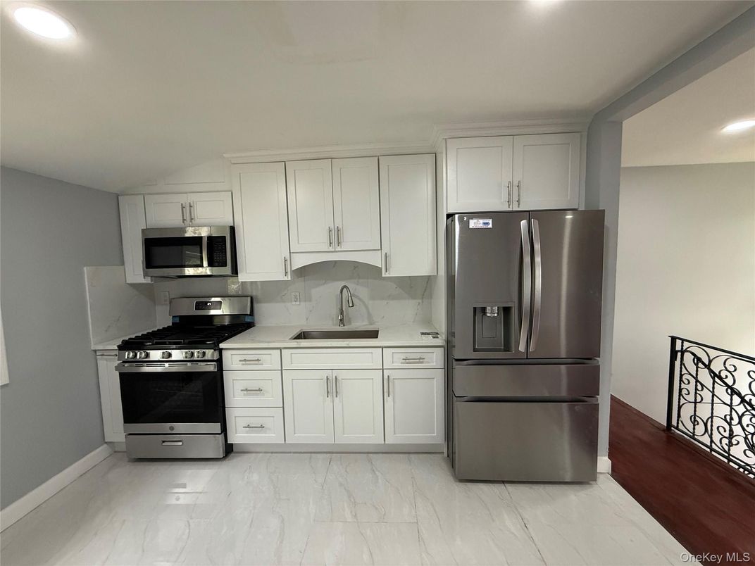 Interior, Kitchen, Marble, Recessed Lighting, Stainless Steel Appliances