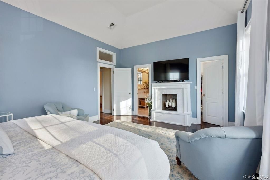 Bedroom, Fireplace, Interior, Wood Texture Flooring