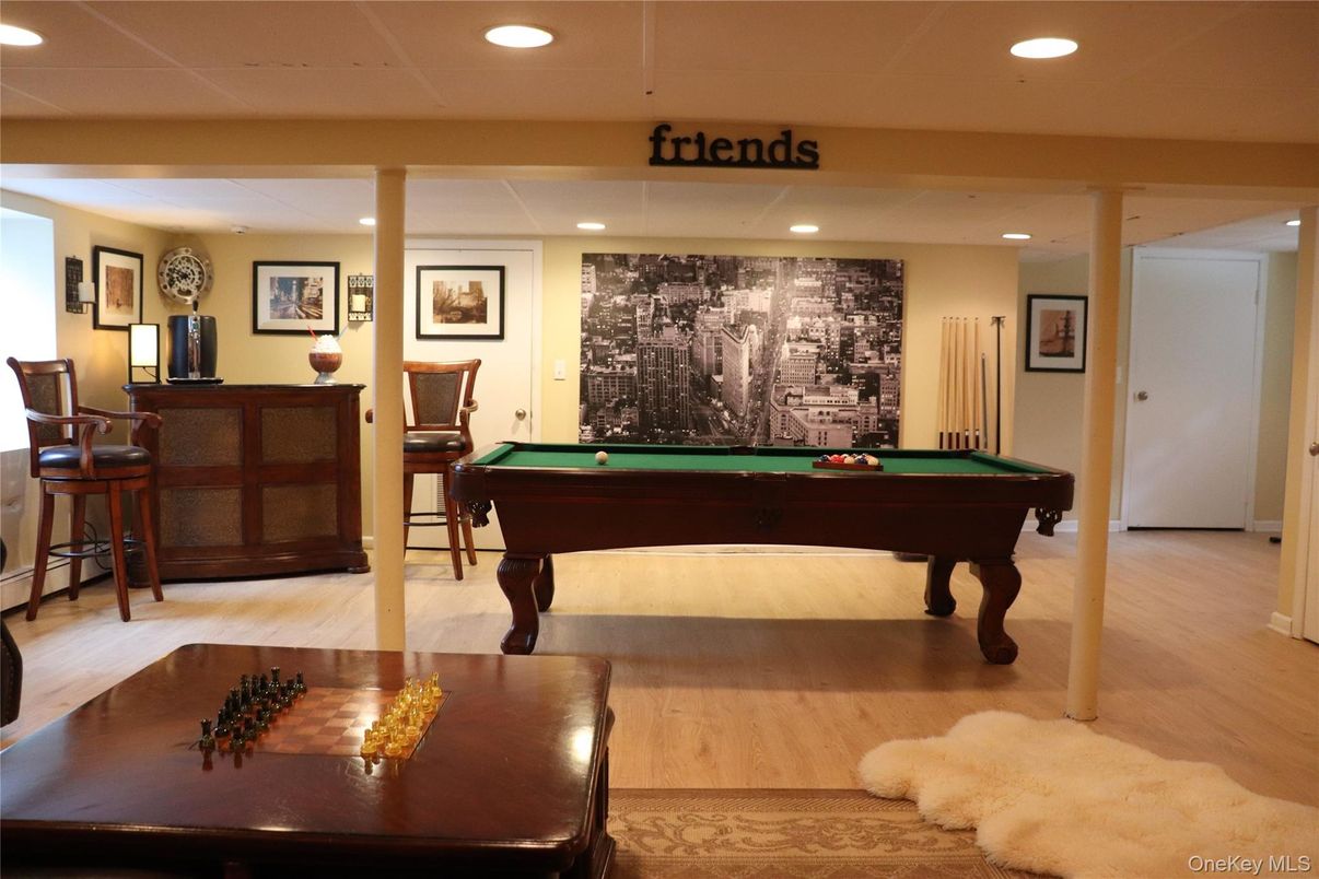 Billiard Table, Game Room, Interior, Recessed Lighting, Wood Texture Flooring