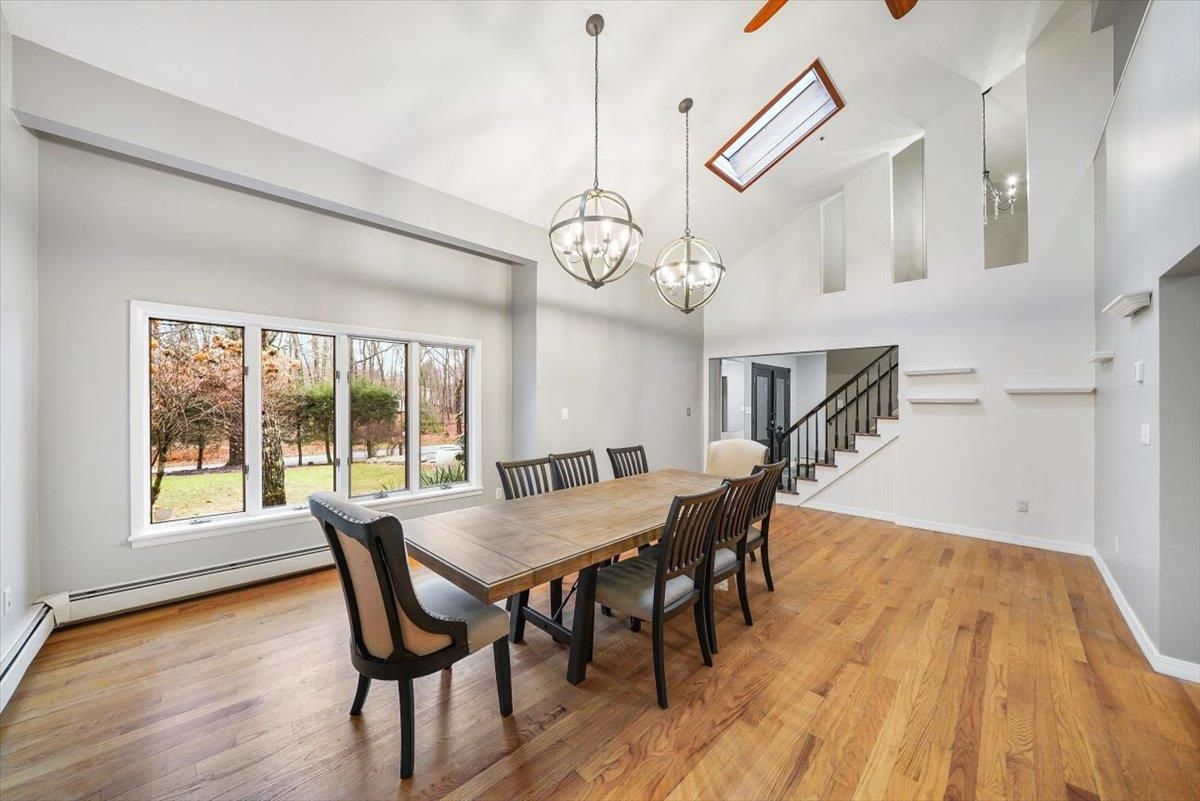 Chandelier, Dining room, Interior, Pendant Lights, Wood Texture Flooring