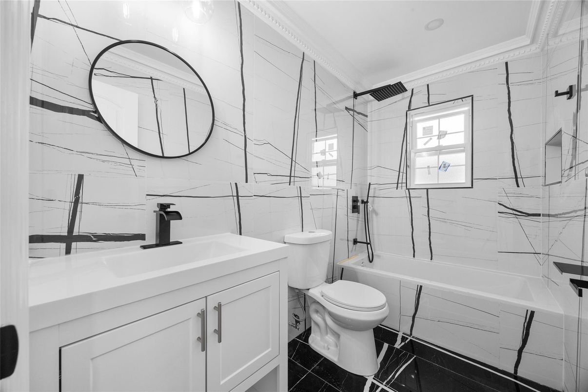 Bathroom, Dual Sink Vanities, Glass Shower, Interior, Marble Walls