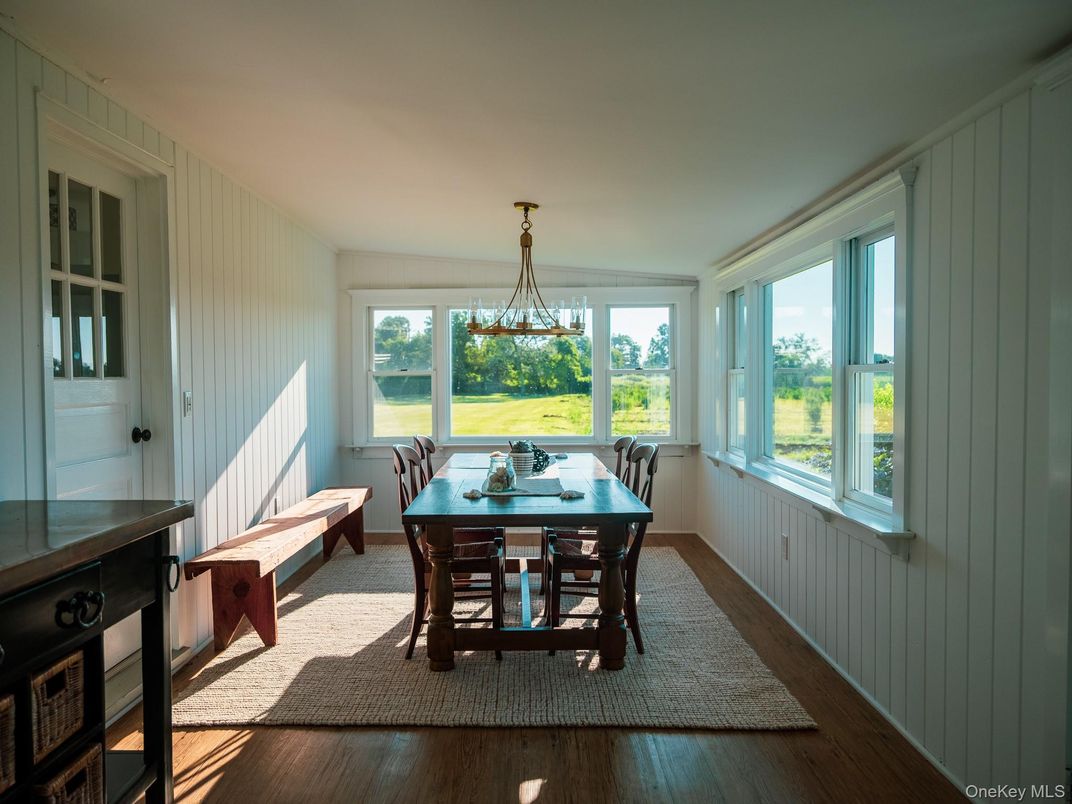 Dining room, Interior, Pendant Lights, Wood Texture Flooring