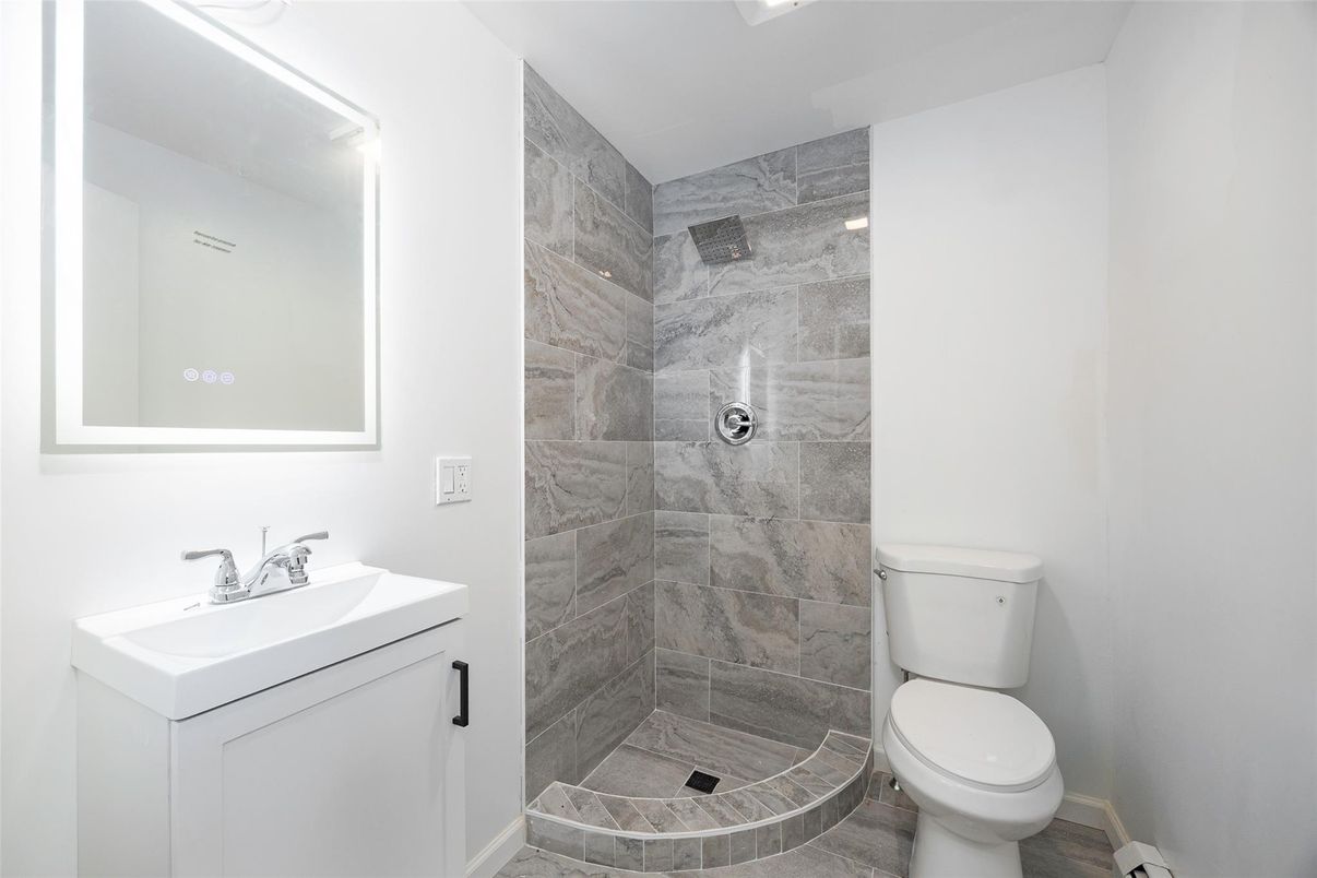 Bathroom, Interior, Marble Walls, Wood Texture Flooring