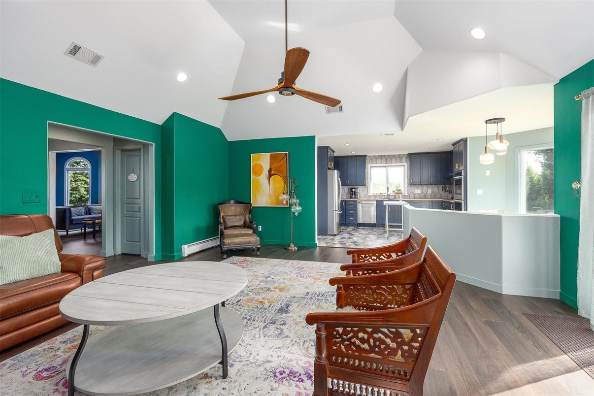 Interior, Kitchen, Living room, Pendant Lights, Recessed Lighting, Wood Texture Flooring