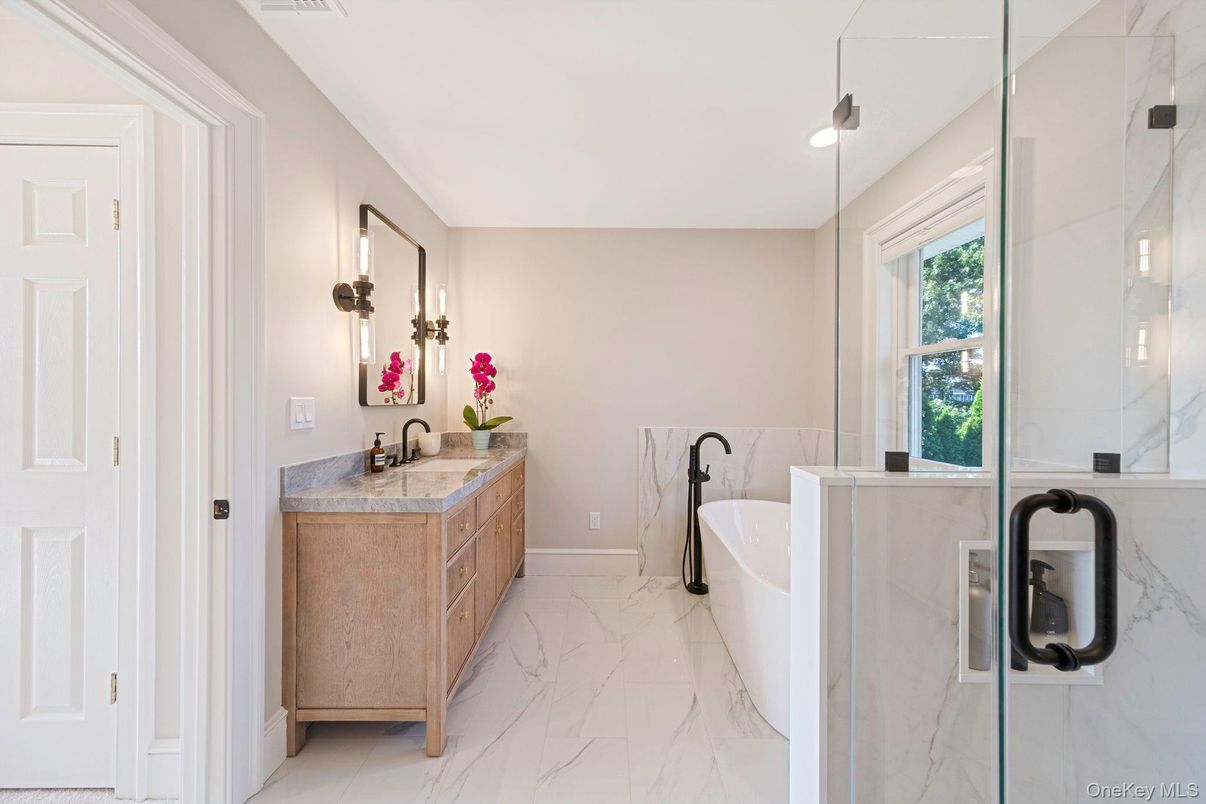 Bathroom, Dual Sink Vanities, Free Standing Baths, Interior, Marble