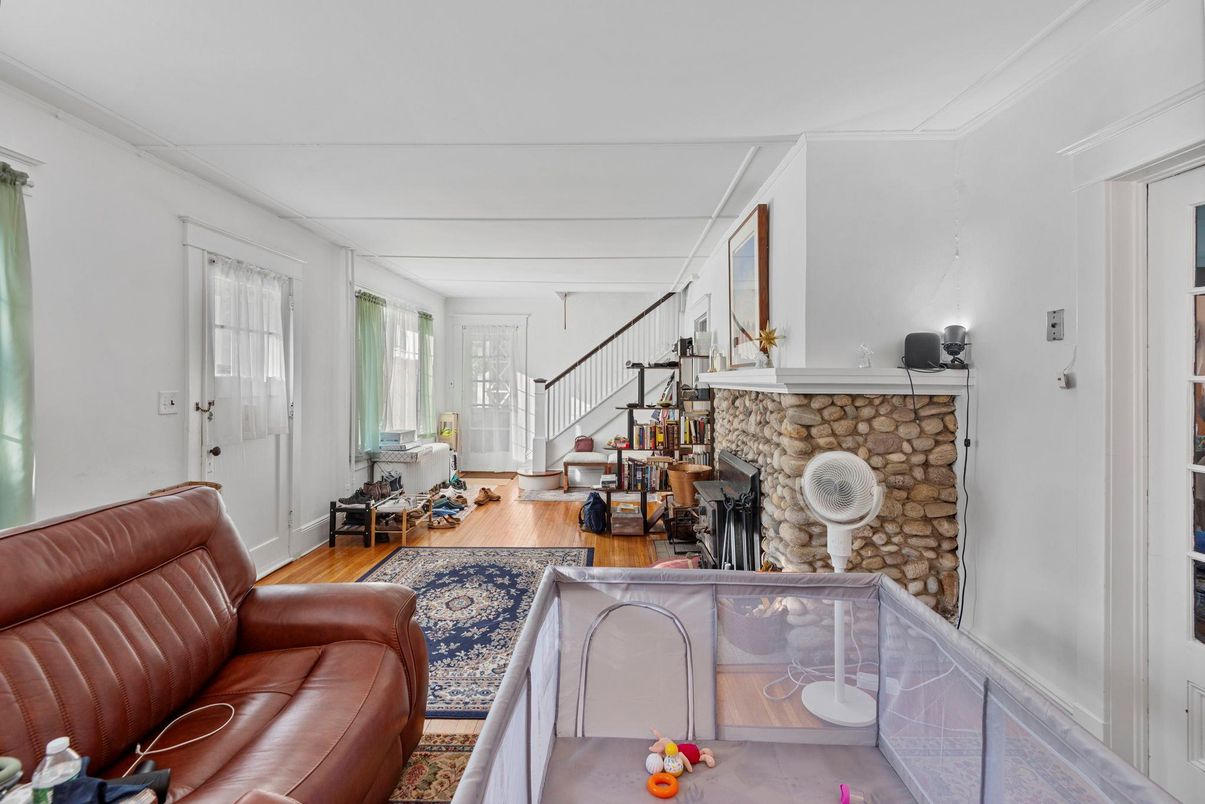 Fireplace, Interior, Living room, Stone Walls, Wood Texture Flooring