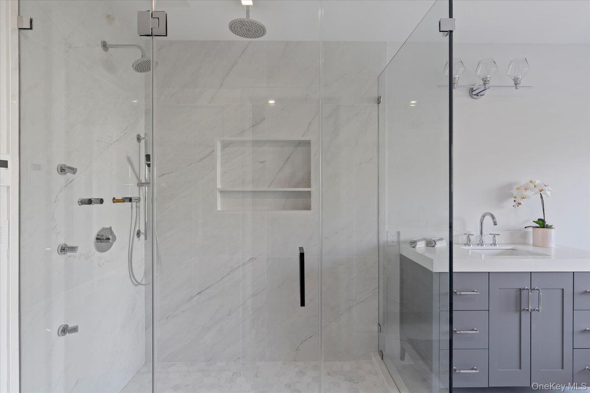 Bathroom, Glass Shower, Interior, Marble Walls